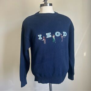 Vintage 90s IZOD Golf Embroidered Knit Sweater - Navy Blue - Men’s Large